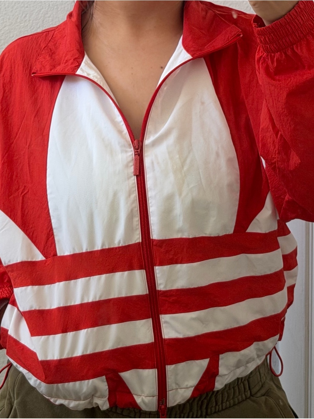 adidas Red and White Striped Windbreaker Jacket - Picture 9 of 9